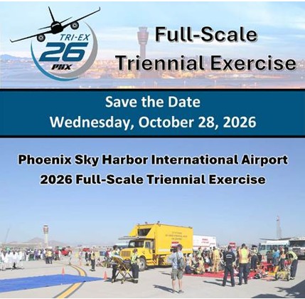 Save teh Date Flyer for the Full-Scale Triennial Exercise for  Wednesday, Oct. 28, 2026 with an image of an emergency situaton being acted out