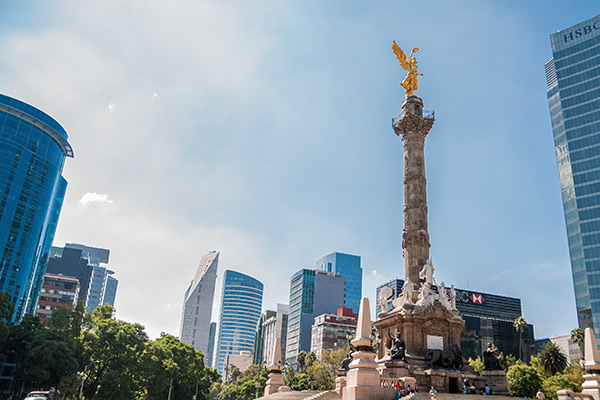 A photo of a large monument in downtown Monterrey, Mexico