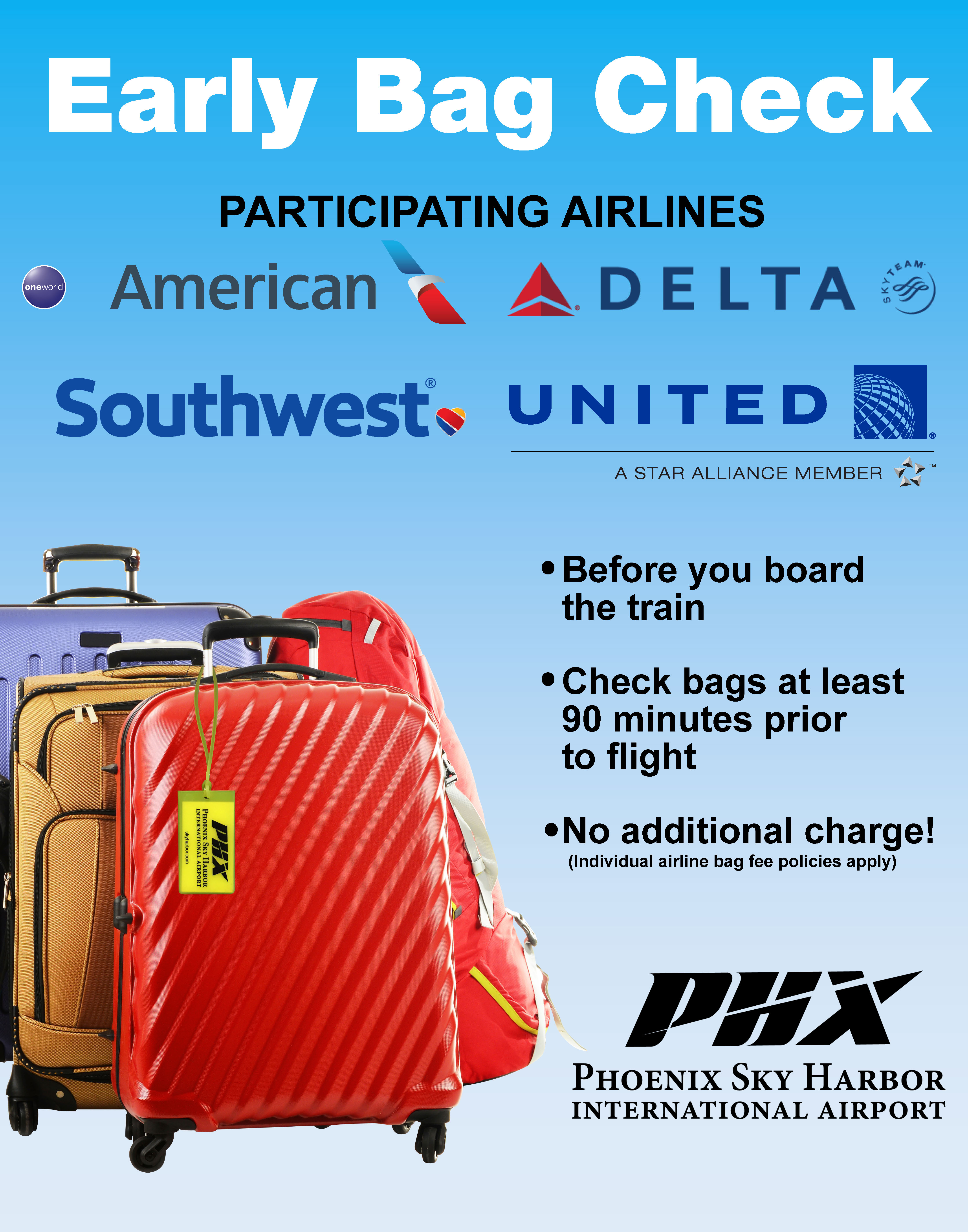 Early Bag Check flyer for PHX Sky Harbor International Airport