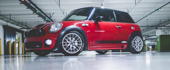 Red chiny Cooper Mini coupe.