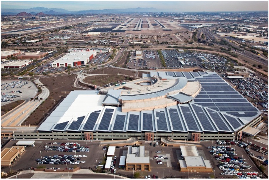Solar panels on the roof of PHX Sky Harbor International Airport