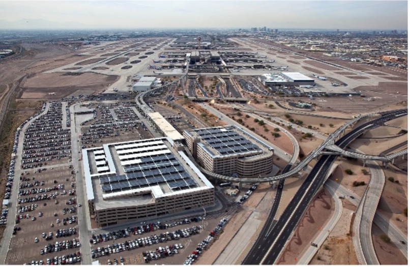 Parking garages with solar panels at PHX Sky Harbor International Airport